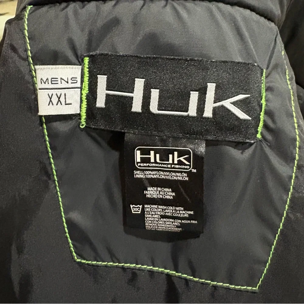 Huk Performance Fishing puffer jacket coat men’s XXL warm lightweight black/neon - Picture 4 of 11